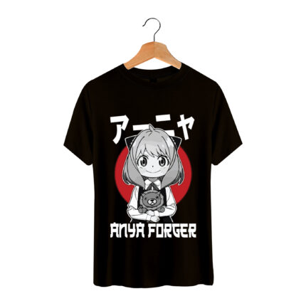 Cute Anya Forger with Penguin Spy x Family Anime T-Shirt - Black